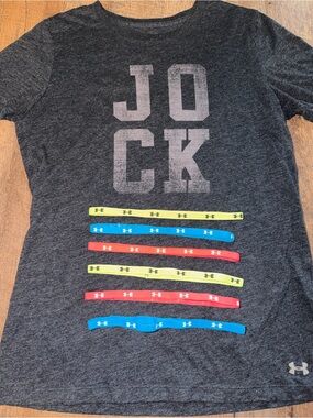 💚 🩷💙Under Armour Women’s Charcoal Graphic 'JOCK' Tee with Neon Headbands